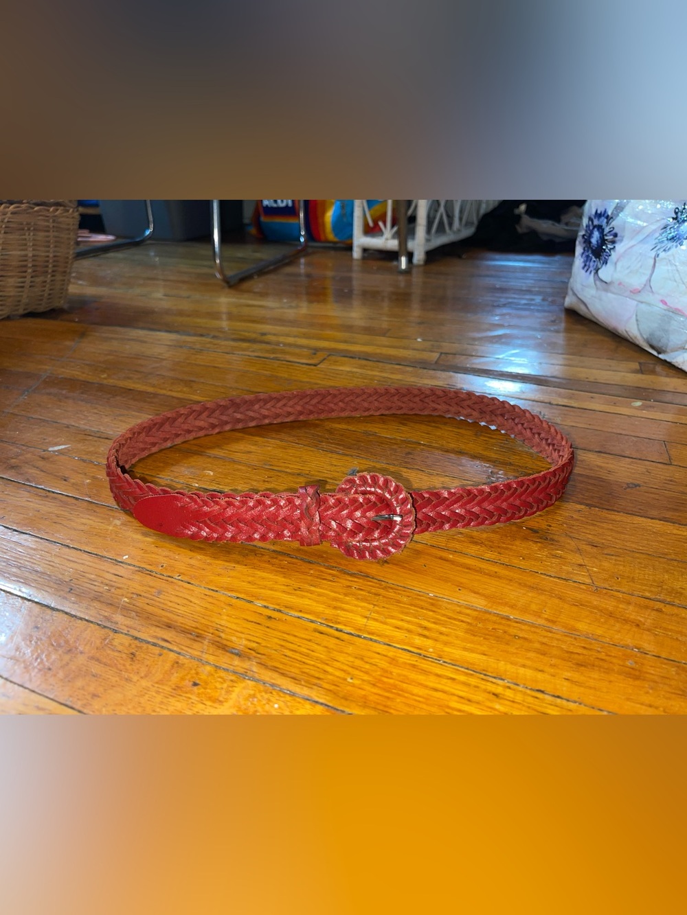 Capezio Vintage Braided Red Genuine Leather Waist Belt - Sz S-M